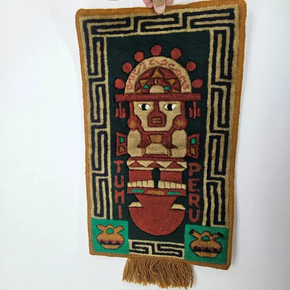 Vintage Peruvian Tumi Figure Wall Hanging Tapestry Textile Art Peru Handmade